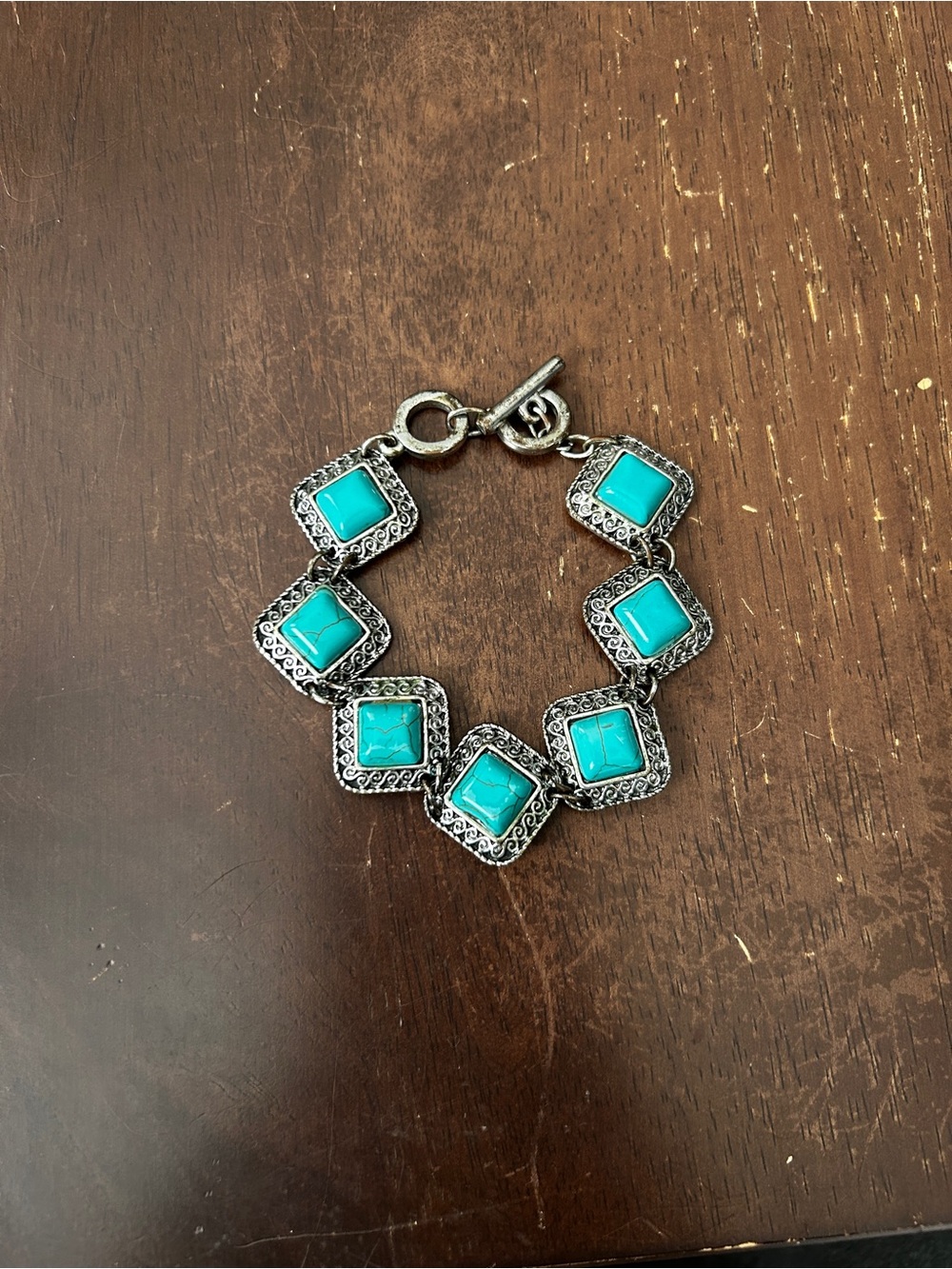 Turquoise Square Stone Silver Bracelet - Women Jewelry